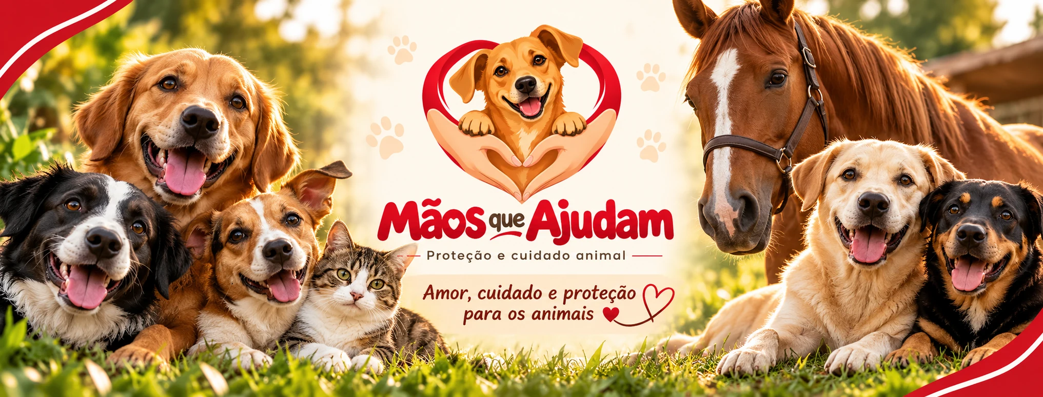 Mãos que Ajudam: cães, gato e cavalo